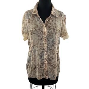 Y2K STUDIO 1940 Womens Beige Floral Short Sleeve Button Down Collared Shirt L